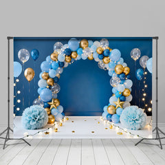 Lofaris Blau Gold Ballonbogen Geburtstag Cake Smash Hintergrund Sterne Lichterkette