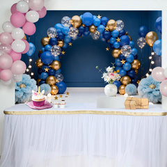 Lofaris Royalblau Gold Ballonbogen Geburtstag Cake Smash Hintergrund Blumen Sterne