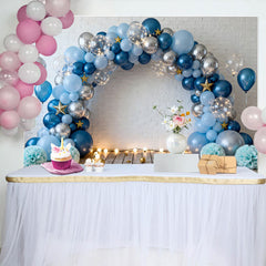 Lofaris Blau Silber Ballon Weiße Ziegelwand Geburtstag Cake Smash Hintergrund Holz