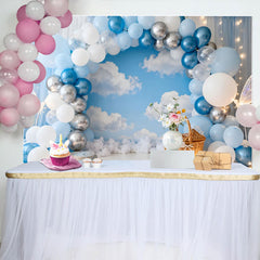 Lofaris Blau Silber Ballongirlande Himmel Geburtstag Cake Smash Hintergrund Schmetterling