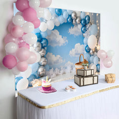 Lofaris Blau Silber Ballongirlande Himmel Geburtstag Cake Smash Hintergrund Schmetterling