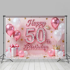 Lofaris Pink Ballons 50. Geburtstag Hintergrund Gold Sterne Krone Geschenke Diamant