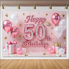 Lofaris Pink Ballons 50. Geburtstag Hintergrund Gold Sterne Krone Geschenke Diamant