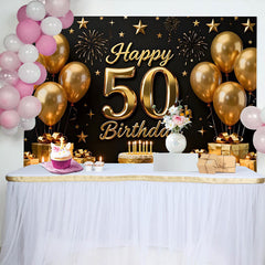 Lofaris Schwarz Gold Happy 50. Geburtstag Hintergrund Goldene Ballons Geschenke
