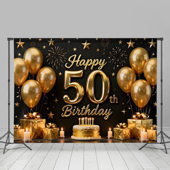 Lofaris Schwarz Gold Happy 50. Geburtstag Hintergrund Goldene Ballons Geschenke