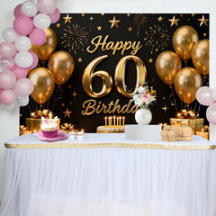Lofaris Schwarz Gold Happy 60. Geburtstag Hintergrund Goldene Ballons Geschenke