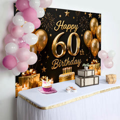 Lofaris Schwarz Gold Happy 60. Geburtstag Hintergrund Goldene Ballons Geschenke