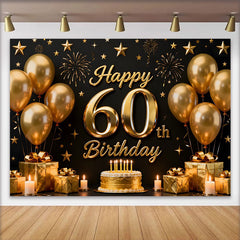 Lofaris Schwarz Gold Happy 60. Geburtstag Hintergrund Goldene Ballons Geschenke