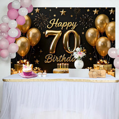 Lofaris Schwarz Gold Happy 70. Geburtstag Hintergrund Goldene Ballons Geschenke