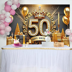 Lofaris Luxuriös 50. Geburtstag Hintergrund Goldene Krone Diamanten Geschenke Schwarz