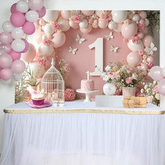 Lofaris Altrosa Dunkelpink Ballongirlande Geburtstag Hintergrund Weiß Grün Blatt