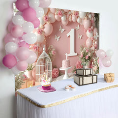 Lofaris Altrosa Dunkelpink Ballongirlande Geburtstag Hintergrund Weiß Grün Blatt