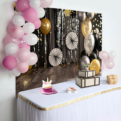 Lofaris Schwarz Gold Silber Cake Smash Hintergrund Glitzer Bokeh Lichter Ballons