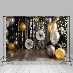 Lofaris Schwarz Gold Silber Cake Smash Hintergrund Glitzer Bokeh Lichter Ballons