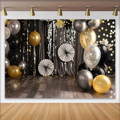 Lofaris Schwarz Gold Silber Cake Smash Hintergrund Glitzer Bokeh Lichter Ballons