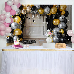 Lofaris Moderner Metallic Ballonbogen Hintergrund Schwarz Gold Silber Cake Smash 1.