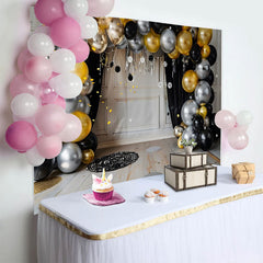 Lofaris Moderner Metallic Ballonbogen Hintergrund Schwarz Gold Silber Cake Smash 1.