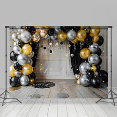 Lofaris Moderner Metallic Ballonbogen Hintergrund Schwarz Gold Silber Cake Smash 1.