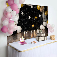 Lofaris Gepunktete Ballons Silberner Vorhang Hintergrund Schwarz Gold Cake Smash