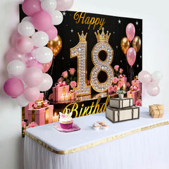 Lofaris Luxus 18. Happy Birthday Hintergrund Pink Gold Diamanten Kronen Rosen Mädchen