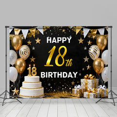 Lofaris Gold 18. Happy Birthday Hintergrund Weißer Kuchen Gold Ballons Elegant Meilenstein