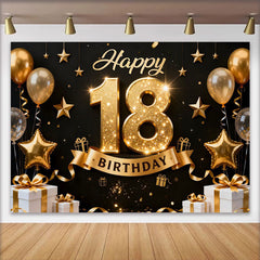 Lofaris Elegant Gold 18. Happy Birthday Hintergrund Stern Ballons Geschenkboxen Meilenstein