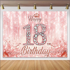 Lofaris Roségold 18. Happy Birthday Hintergrund Pink Diamant Zahlen Glitzer Banner
