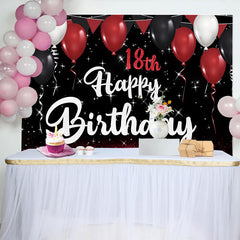 Lofaris Rot Schwarz 18. Happy Birthday Hintergrund Glitzer Boden Ballons Sternennacht