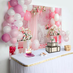 Lofaris Pink Blumenbogen Cake Smash Hintergrund Weiße Ballons Drapierung Mädchen