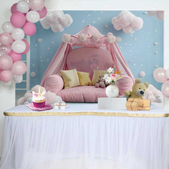 Lofaris Pinkes Zeltbett Teddybär Cake Smash Hintergrund Blauer Himmel Sterne Baby Fotografie