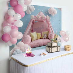 Lofaris Pinkes Zeltbett Teddybär Cake Smash Hintergrund Blauer Himmel Sterne Baby Fotografie