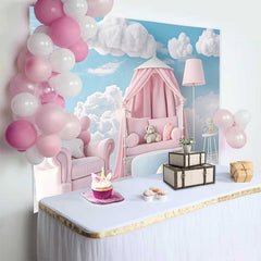Lofaris Pinker Sessel Baldachin Bett Teddybär Hintergrund Blauer Himmel Wolken Mädchen