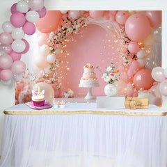 Lofaris Pinker Ballon Blumenbogen Hochzeit Hintergrund Weißer Kuchen Lichterkette Romantisch