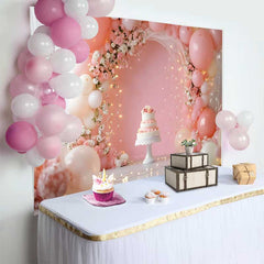 Lofaris Pinker Ballon Blumenbogen Hochzeit Hintergrund Weißer Kuchen Lichterkette Romantisch