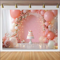 Lofaris Pinker Ballon Blumenbogen Hochzeit Hintergrund Weißer Kuchen Lichterkette Romantisch
