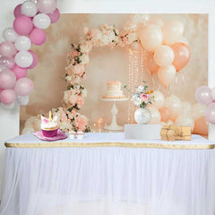 Lofaris Pastell Pink Ballon Blumenbogen Hochzeit Hintergrund Süßer Kuchen Lichterkette Braut