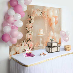 Lofaris Pastell Pink Ballon Blumenbogen Hochzeit Hintergrund Süßer Kuchen Lichterkette Braut