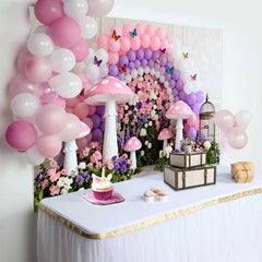 Lofaris Pinker Pilz Blumenwand Frühling Hintergrund Lila Ballonbogen Schmetterling