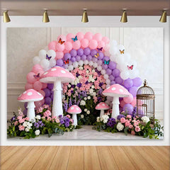 Lofaris Pinker Pilz Blumenwand Frühling Hintergrund Lila Ballonbogen Schmetterling