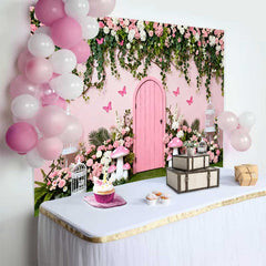 Lofaris Geheime Pinke Tür Frühling Blumenranken Hintergrund Feen Garten Pilz Mädchen