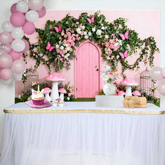 Lofaris Pinke Tür Schmetterling Blumenbogen Frühling Hintergrund Verwunschener Pilz