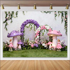 Lofaris Riesiger Lila Pilz Feen Frühling Hintergrund Blumenbogen Verwunschener Wald