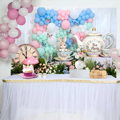 Lofaris Alice Teeparty Hase Vintage Uhr Ostern Hintergrund Pastell Ballonbogen
