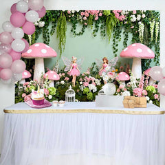 Lofaris Riesiger Pinker Pilz Feen Frühling Hintergrund Verwunschener Wald Blumen Mädchen