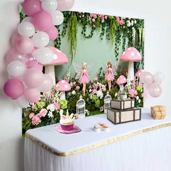 Lofaris Riesiger Pinker Pilz Feen Frühling Hintergrund Verwunschener Wald Blumen Mädchen