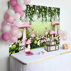 Lofaris Gemalte Wiese Feen Pinker Pilz Frühling Hintergrund Verwunschener Wald Mädchen