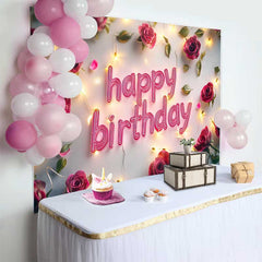 Lofaris Rote Rosen Lichterkette Happy Birthday Hintergrund Romantisch Blumen Frauen