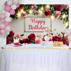 Lofaris Elegant Rot Pink Rosen Blumen Happy Birthday Hintergrund Warme Lichter Frauen
