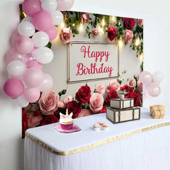 Lofaris Elegant Rot Pink Rosen Blumen Happy Birthday Hintergrund Warme Lichter Frauen