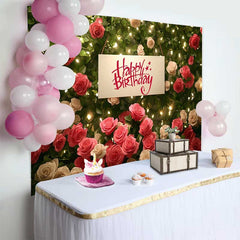 Lofaris Rot Weiß Rosen Blumenwand Happy Birthday Hintergrund Warme Lichter Frauen